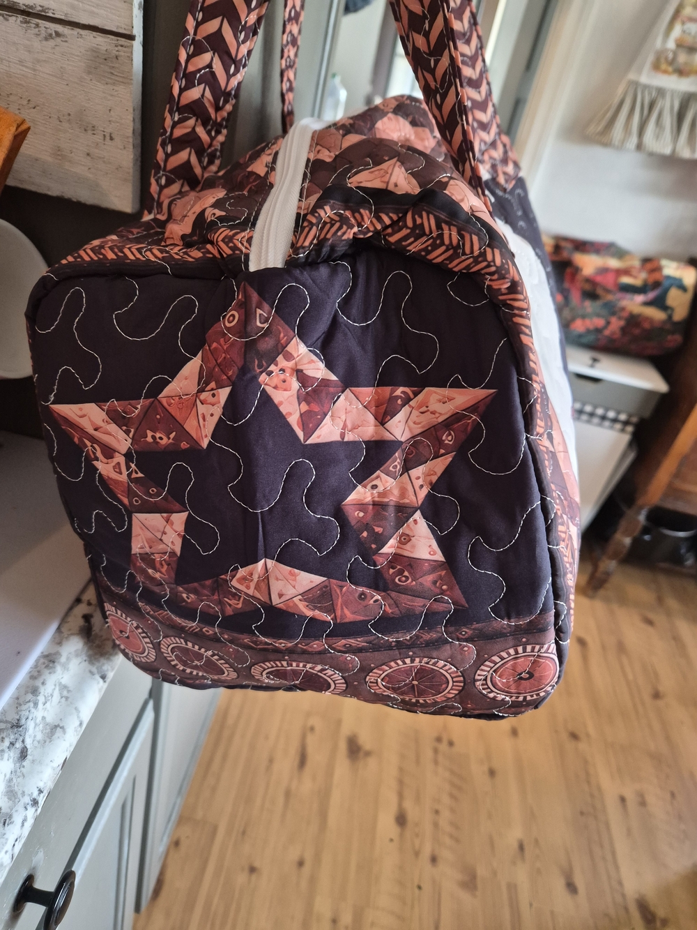 Quilted Horse-Print Duffel Bag - Brown & Black - Picture 2 of 2